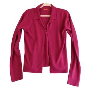 Vintage Y2K Esprit Cardigan Womens M Magenta Cashmere Open Collared Polo Bright